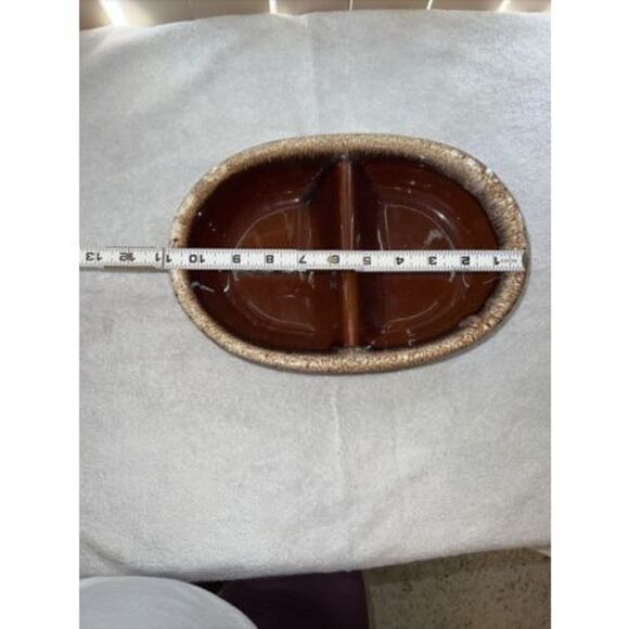 Vintage Hall USA Brown Drip Oven-Proof Divided Serving Dish Bowl 11" - Picture 3 of 7